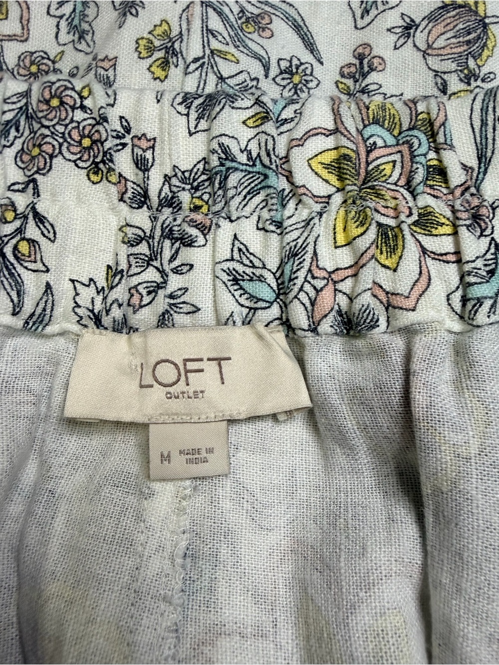 LOFT Outlet Linen Blend Floral Elastic Waist A-Line Skirt with Pockets Size L - Picture 4 of 7